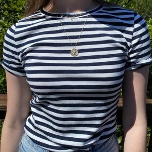 J.Crew Perfect Fit tee, XS, navy and white striped